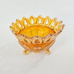 Antique Northwood "Golden Iris" Wild Rose Pattern Carnival Glass Footed Bowl